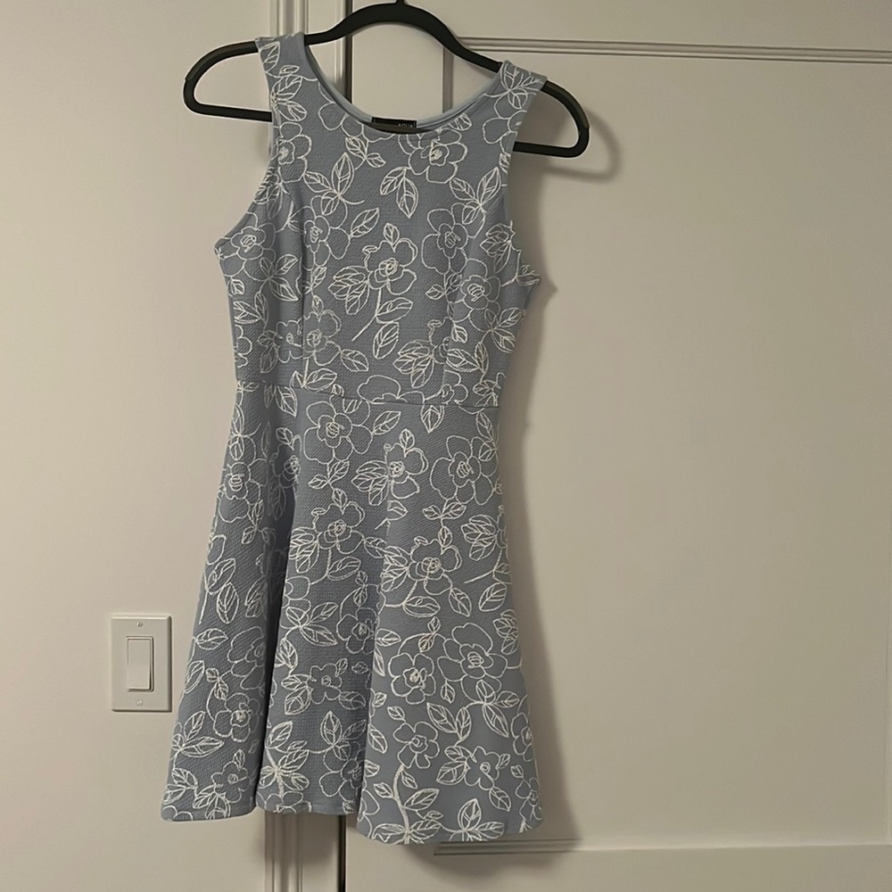Aqua blue and white floral dress